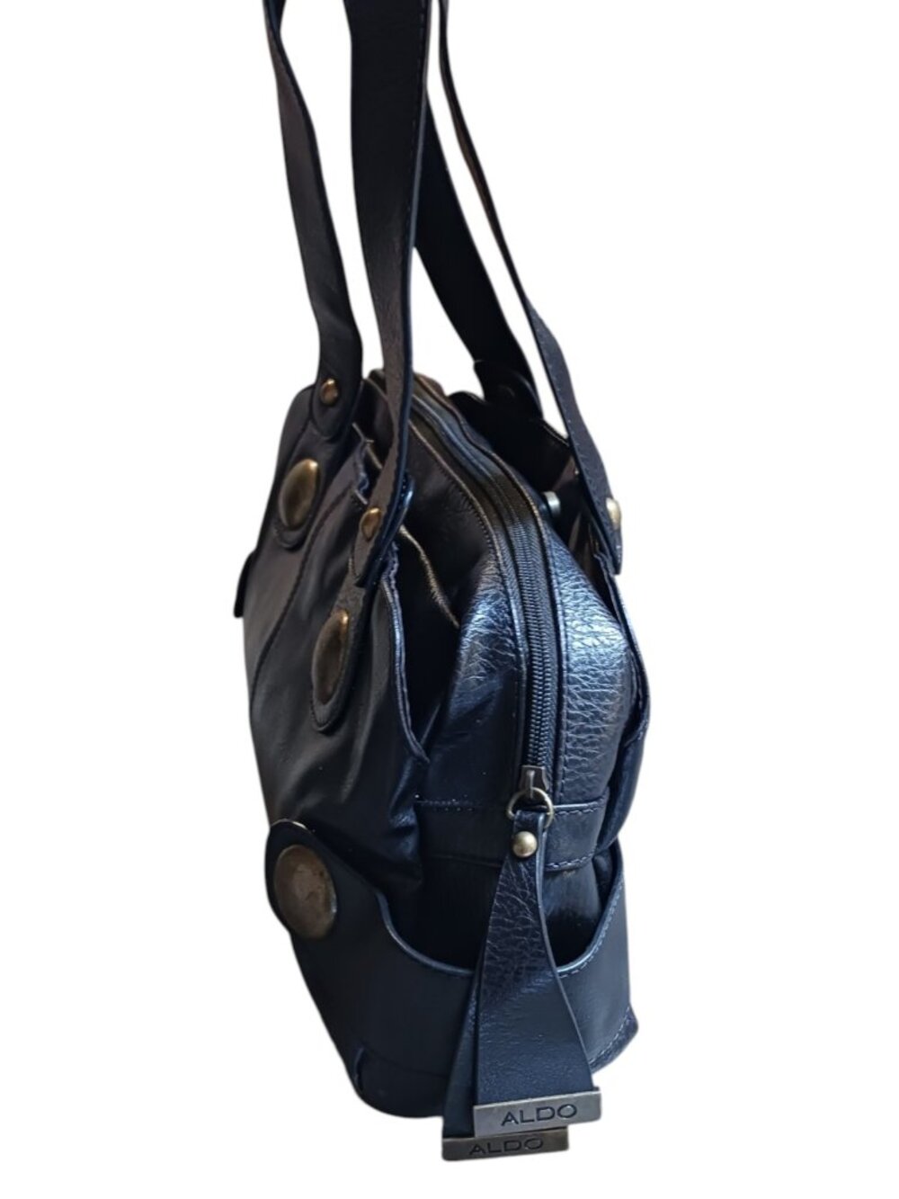 Aldo Black Leather Shoulder Bag with Brass-Tone Studs - Picture 3 of 13